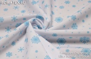 Ткань габардин принт снежинки цвет белый/голубой